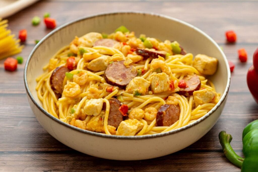 Jambalaya pasta in a bowl.