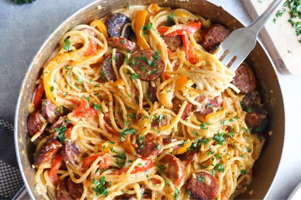 Cajun sausage in a pot.