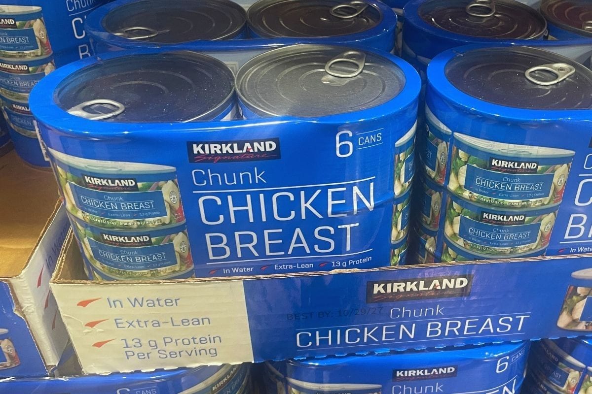 Canned chicken close up shot.