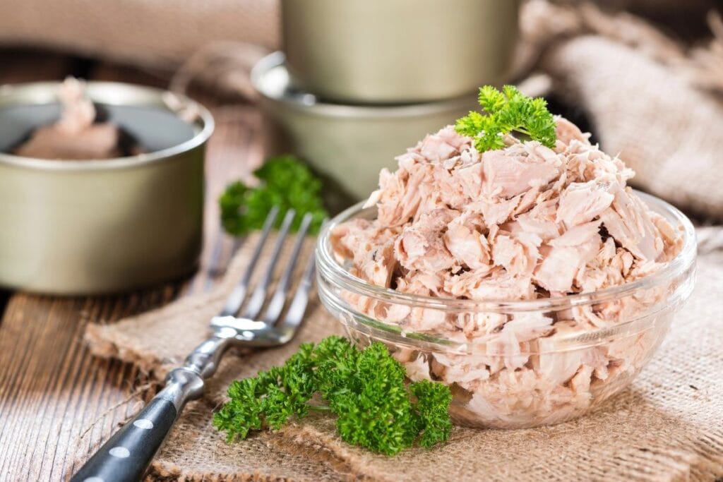 Canned tuna in a bowl.