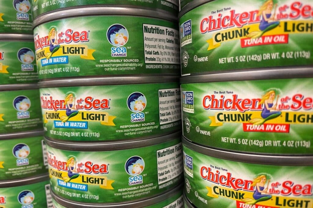 Close up shot of canned tunas.