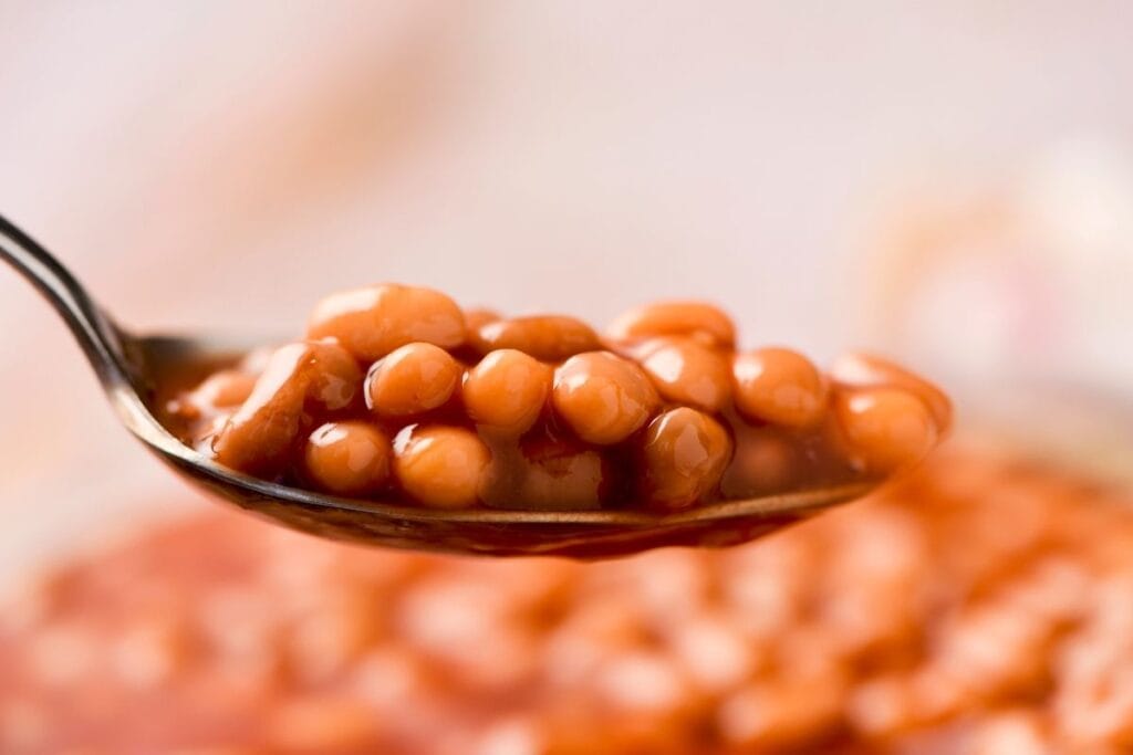 A spoonful of canned dry beans.