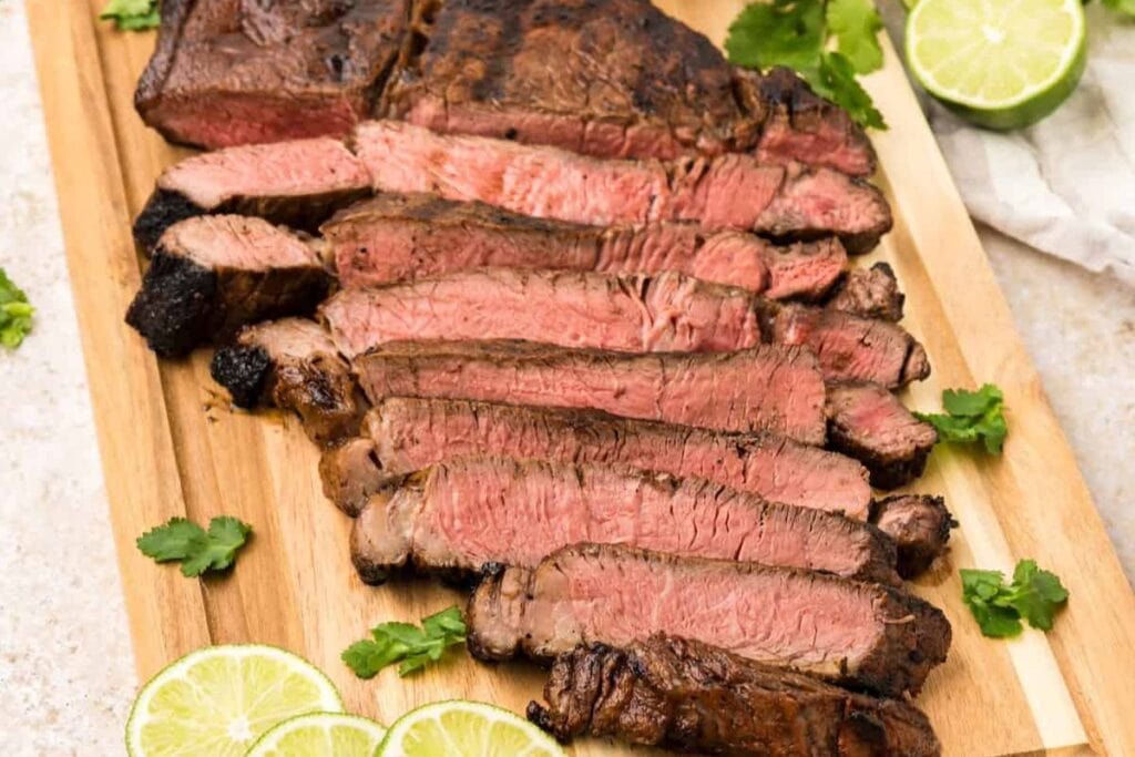 Sliced carne asada.