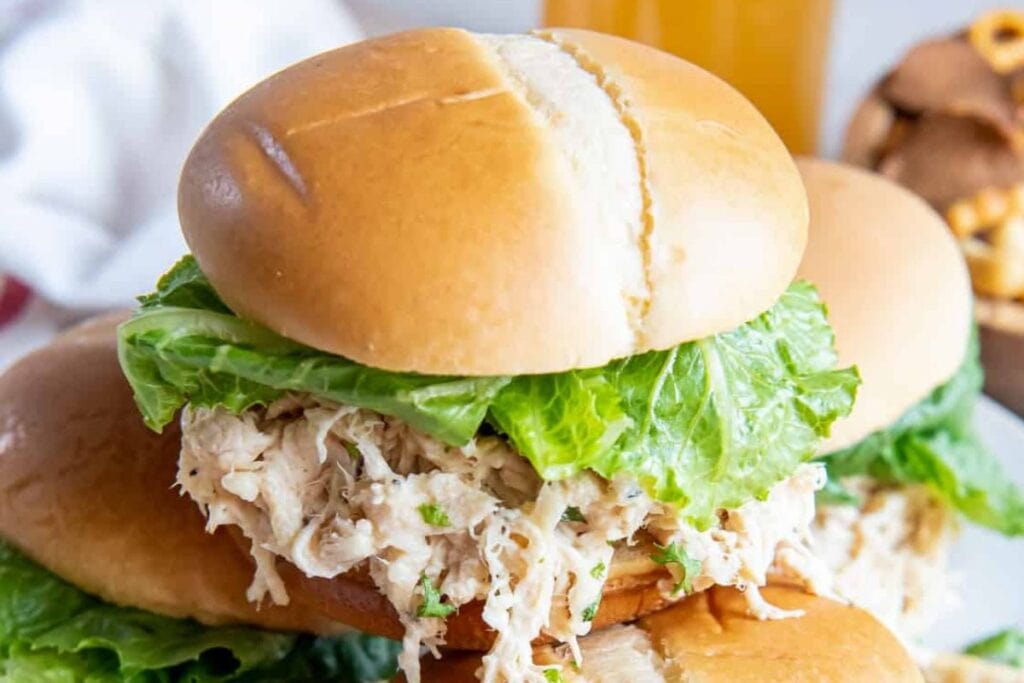 Chicken caesar sandwich close up shot.