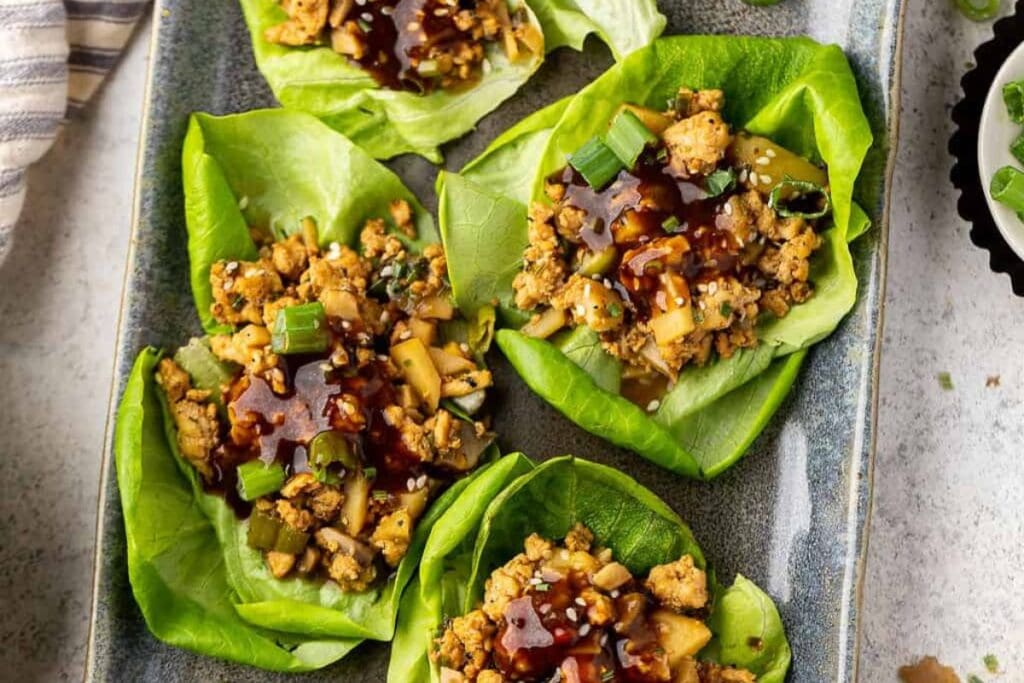 Chicken lettuce wraps close up shot.