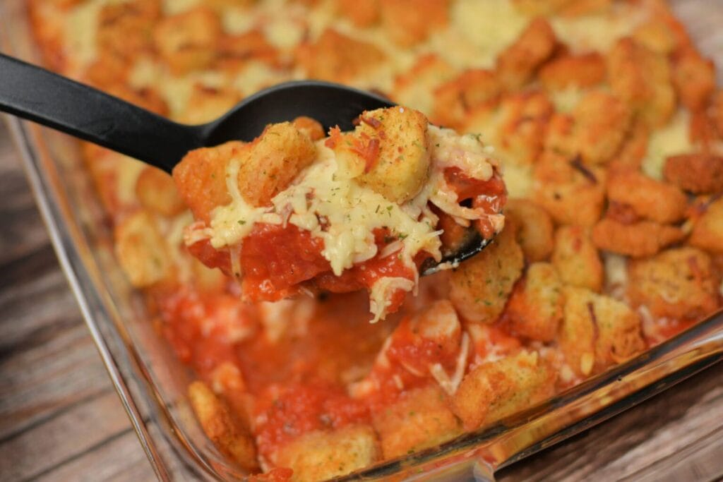 A close up shot of chicken bake.