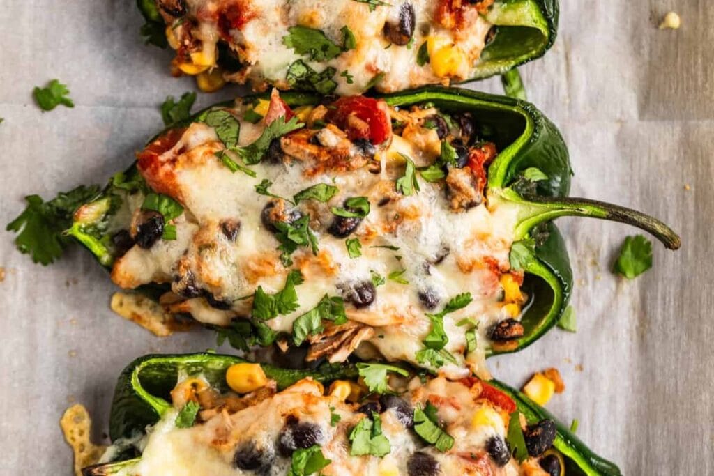 Stuffed peppers close up shot.