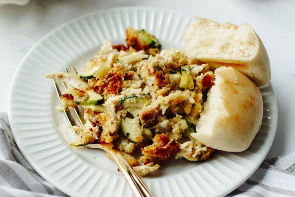 Zucchini casserole on a plate.