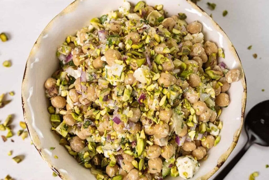 A bowl of cucumber feta salad.