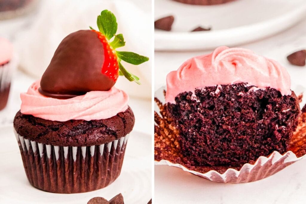 Strawberry cupcake collage.