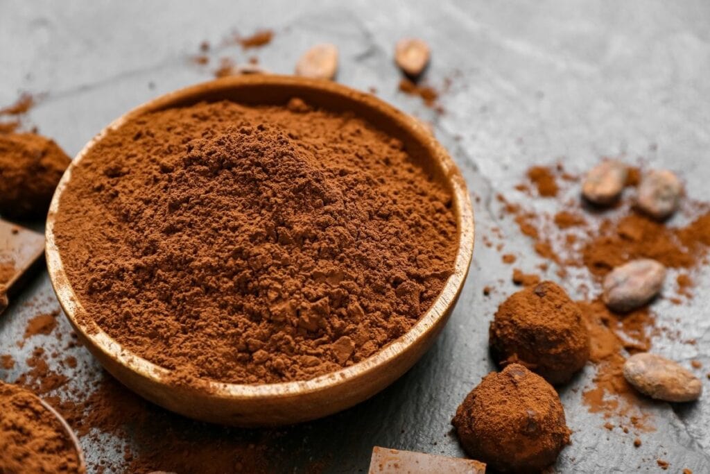 A bowl cocoa powder.