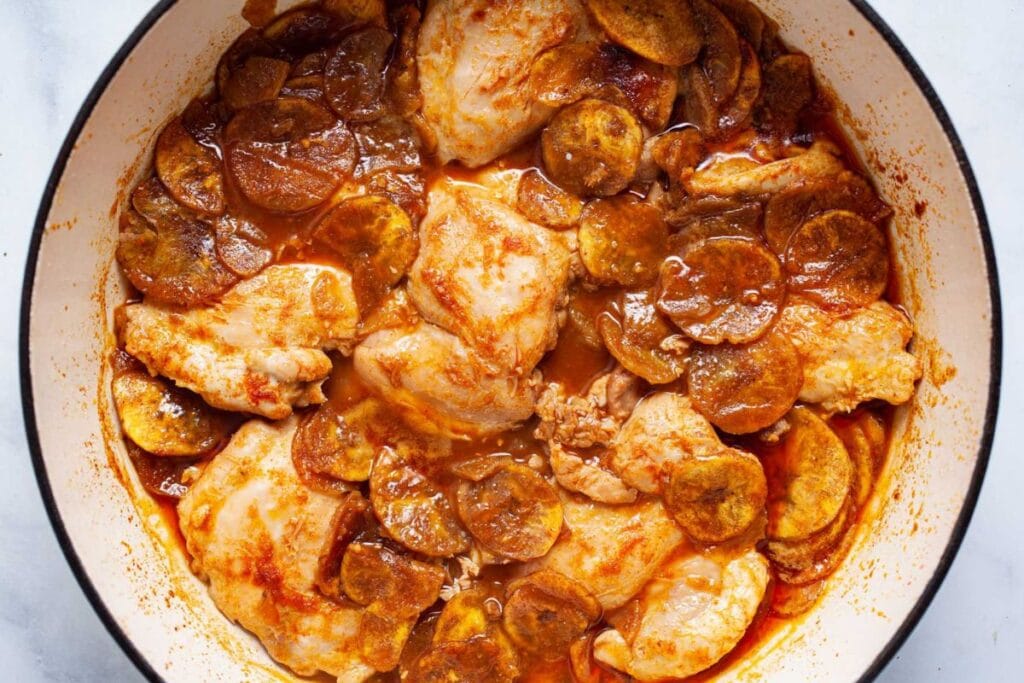 Coconut chicken in a bowl.