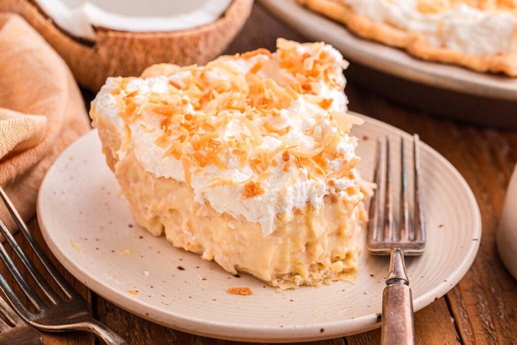 A slice of coconut cream pie.