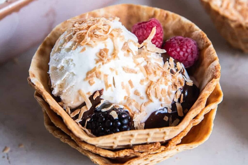 Coconut ice cream with berries.