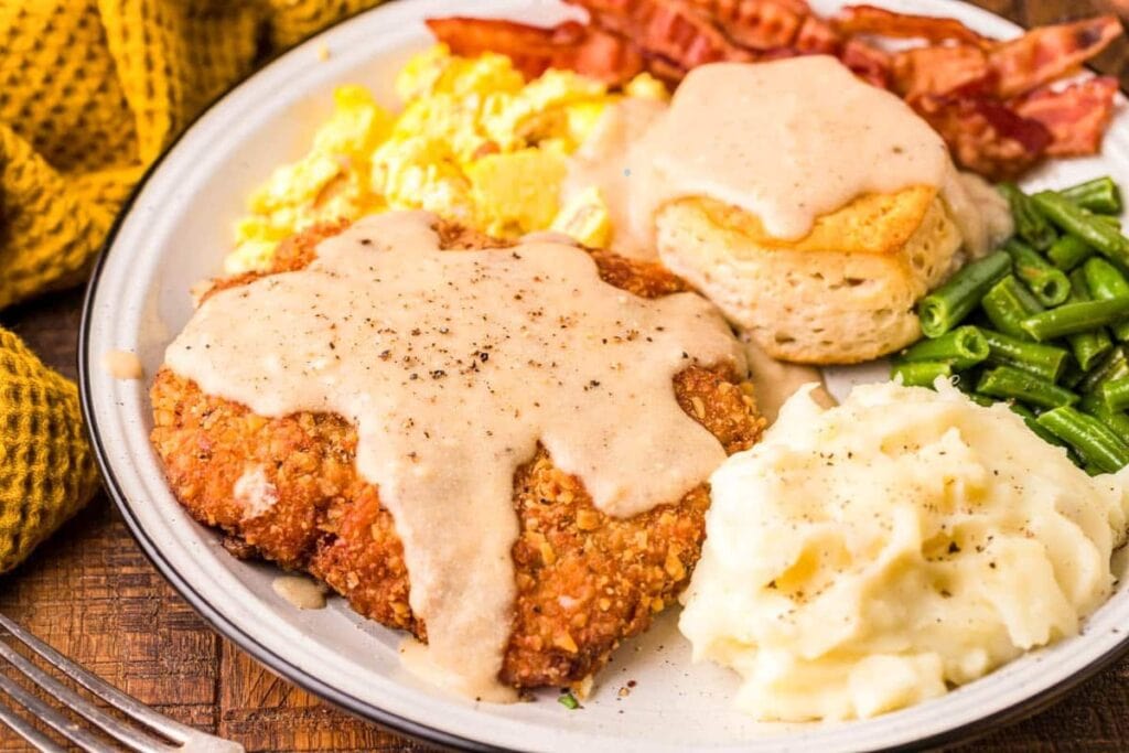 Fried steak on a plate.