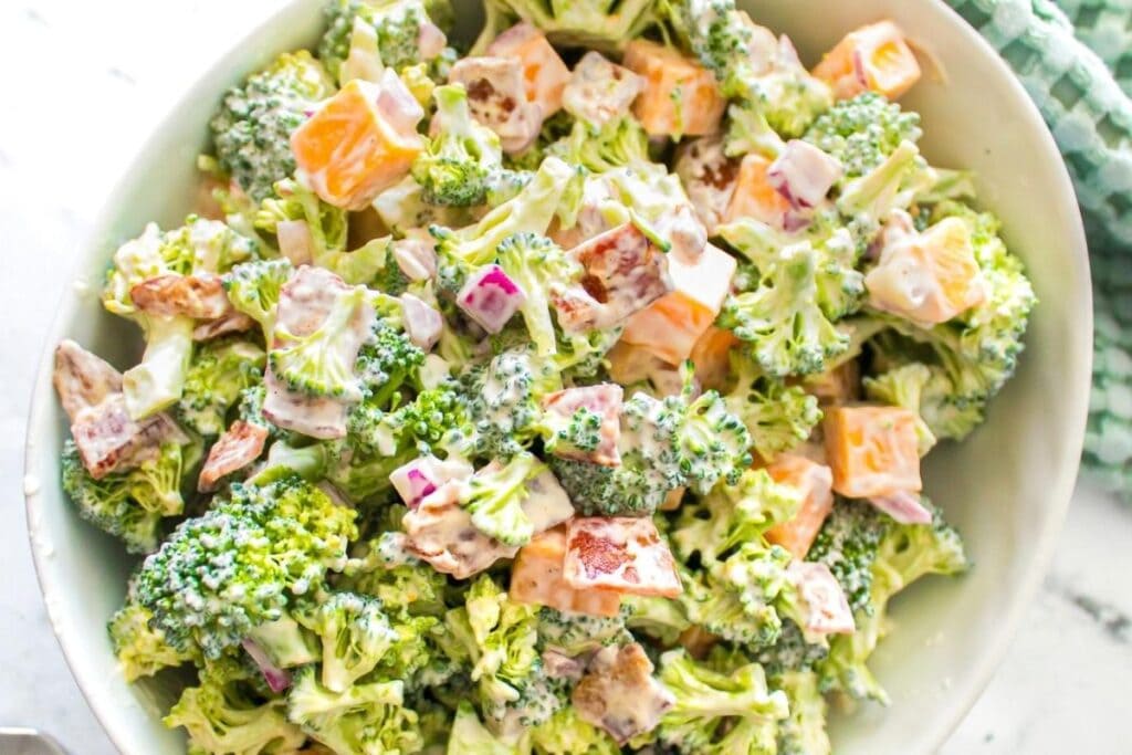 Broccoli salad in a bowl.
