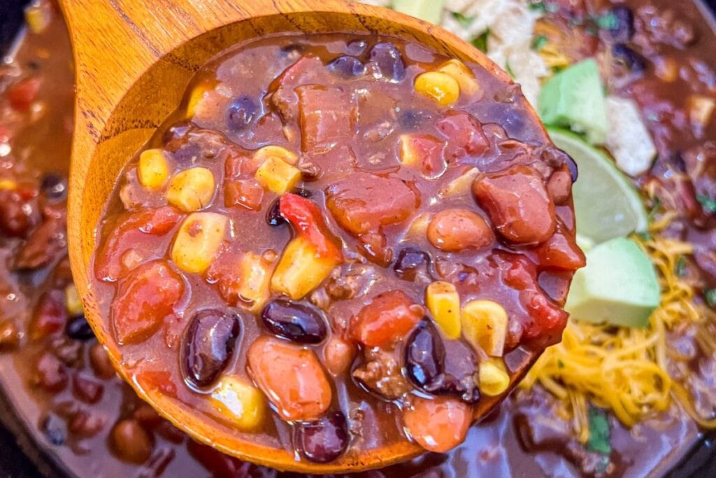 A spoonful of dutch oven soup.