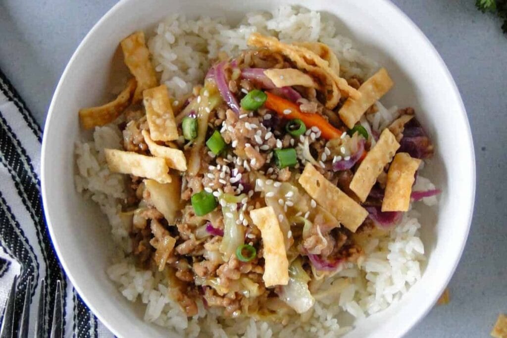 Egg roll in a bowl.