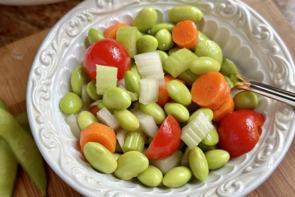 A bowl of edamame salad.