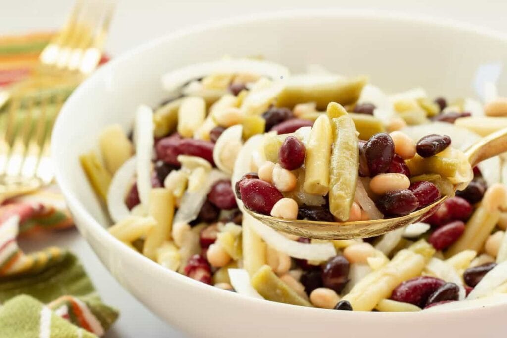 A bowl of bean salad.