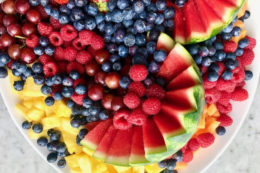 Fruit platter close up shot.