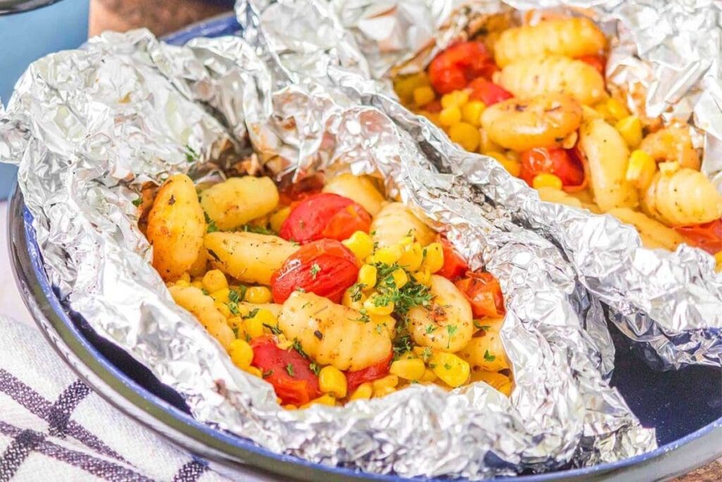 Gnocchi foil packets close up shot.