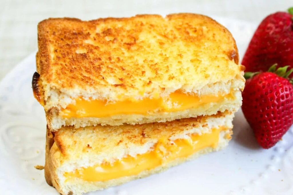 Sliced grilled cheese.