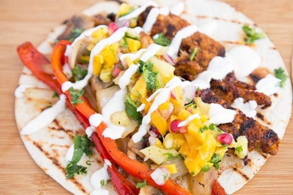 Chicken fajitas close up shot.