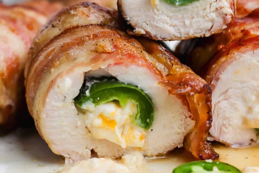 Close up shot of jalapeno popper chicken.