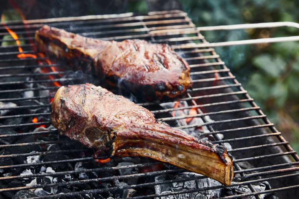 Meat cooking on a grill.