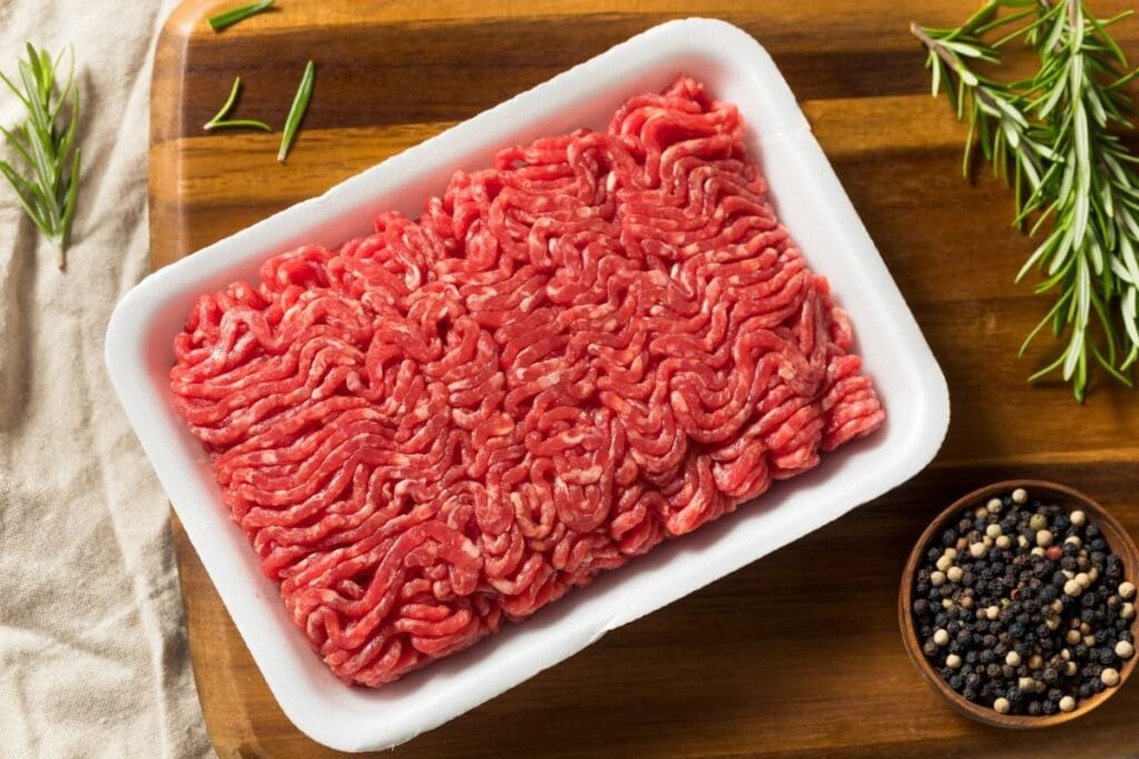 Ground beef in a tray.