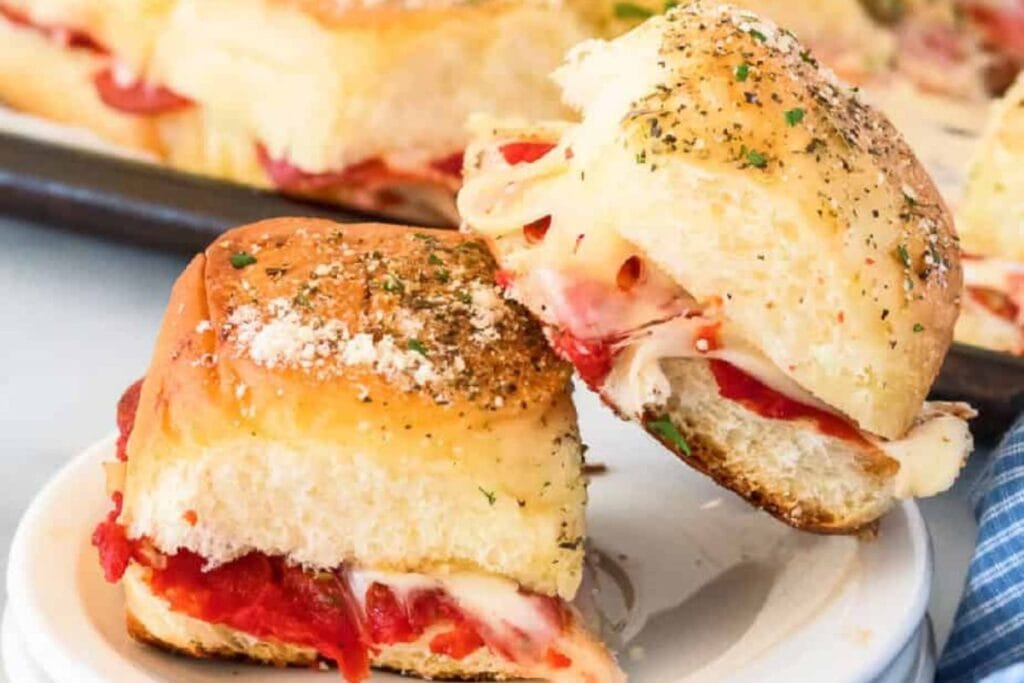 Pizza sliders close up shot.