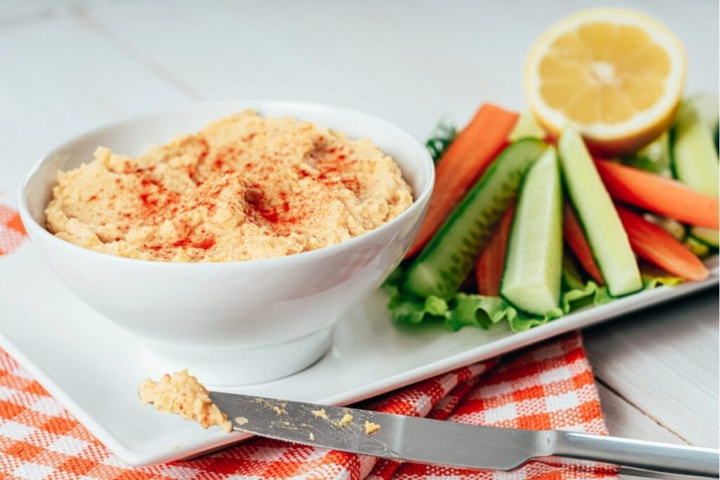 Hummus with veggies on the side.