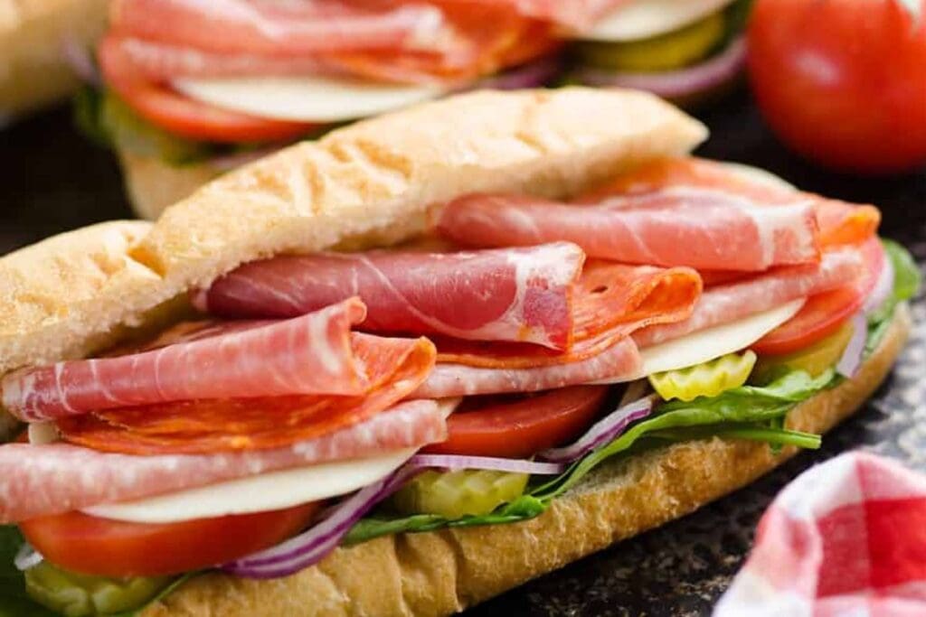 Italian sub sandwich close up shot.