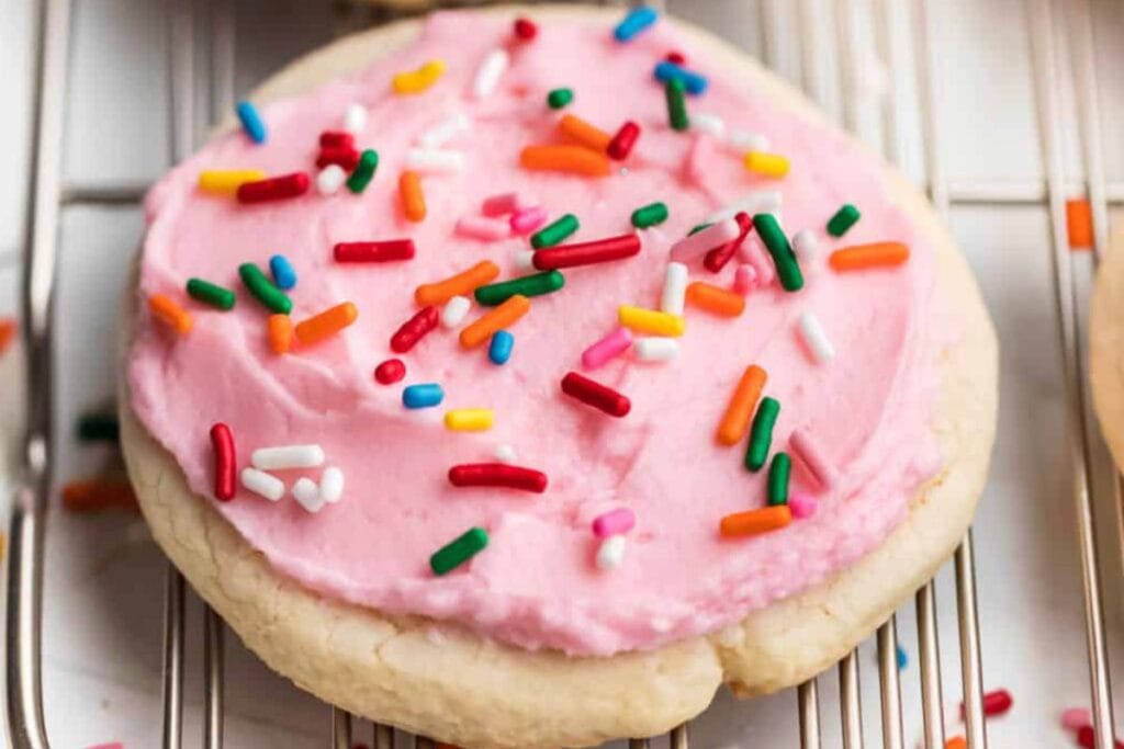 A close up shot of lofthouse cookies.