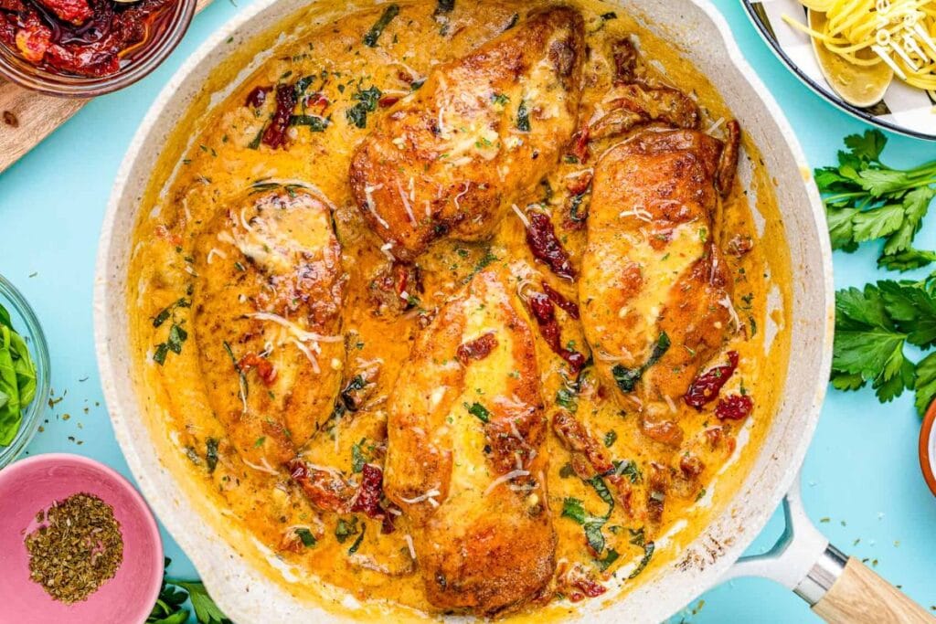 Marry me chicken in a pan.
