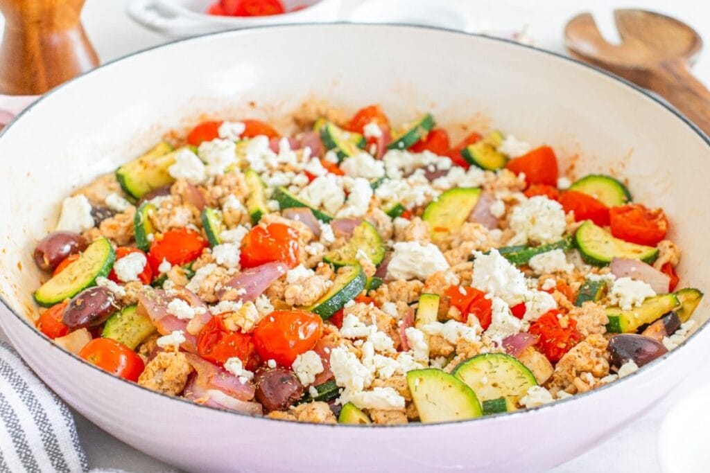 A bowl of chicken skillet.