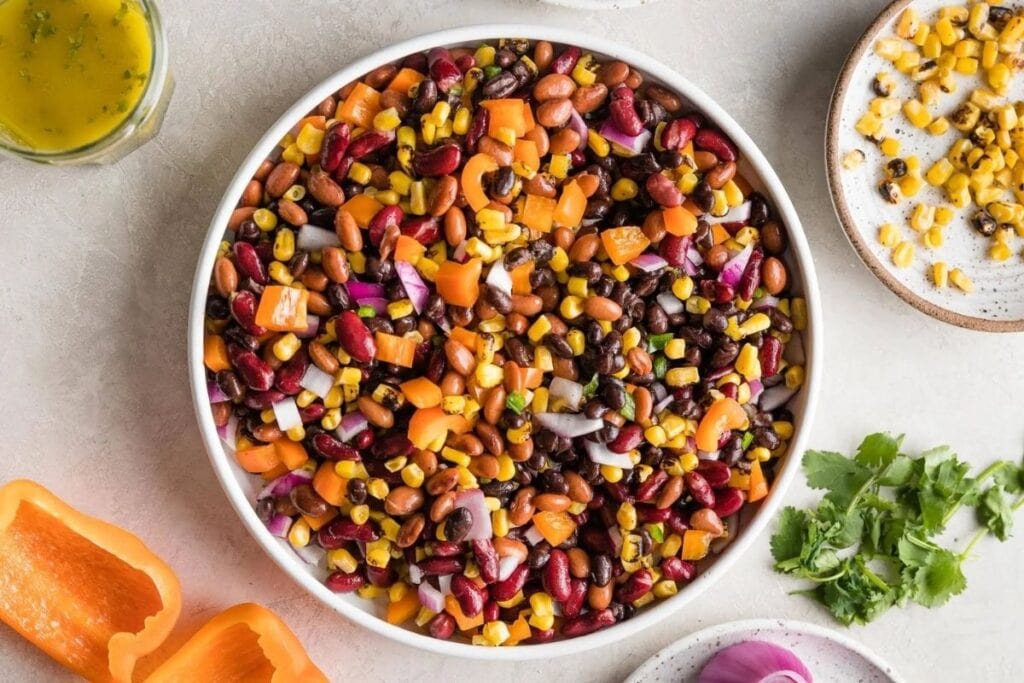 A bowl of bean salad.