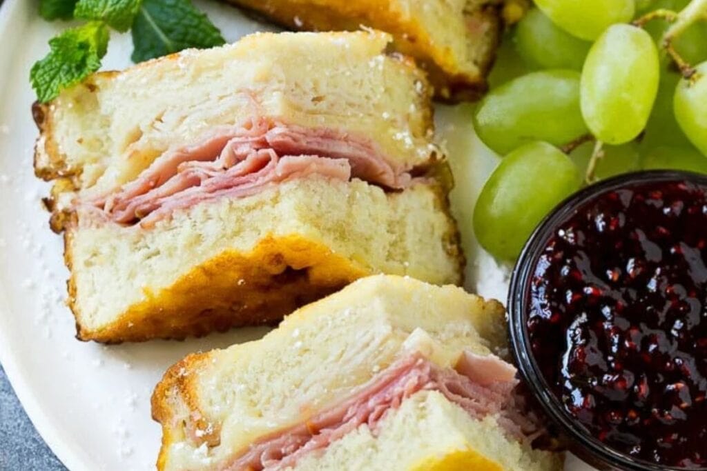 Slices of monte cristo sandwich.