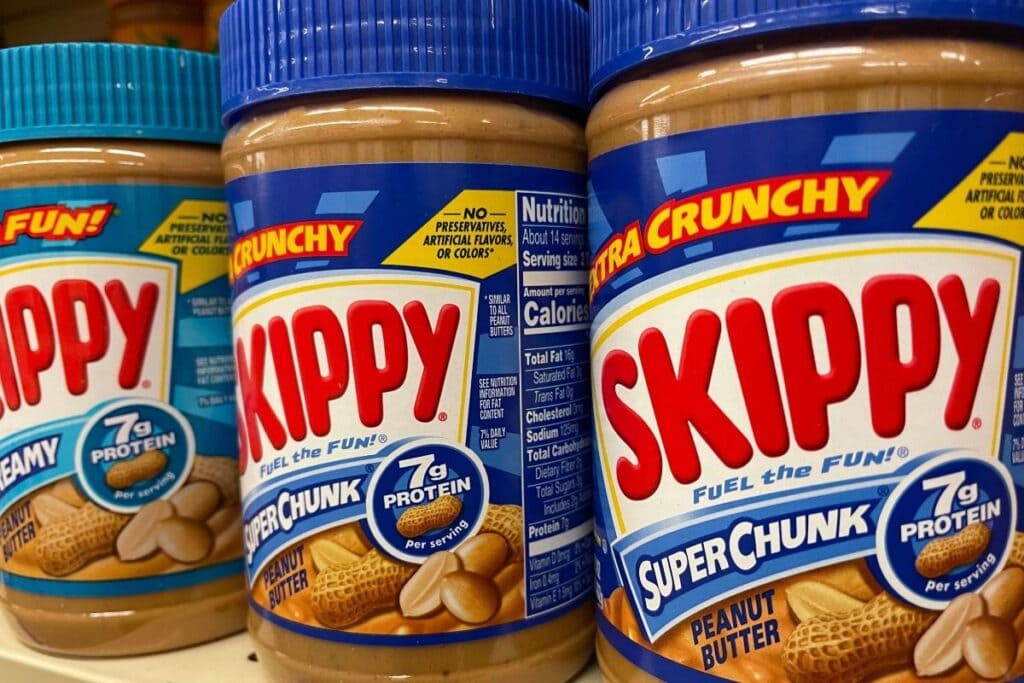 Peanut butter in jars.