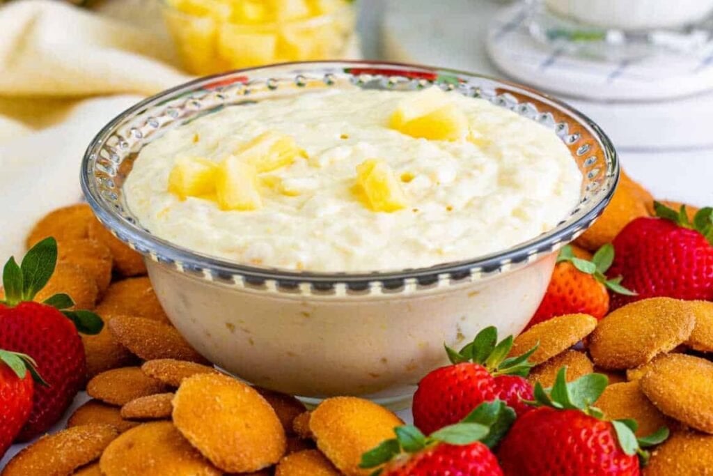 A bowl of pineapple dip.