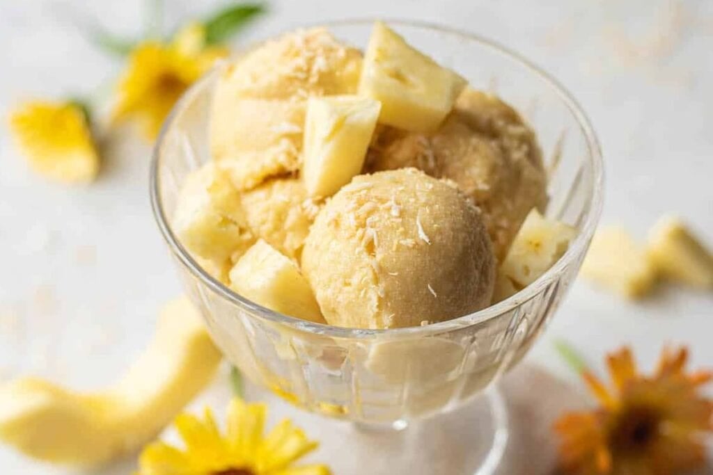Scoops of pineapple ice cream.