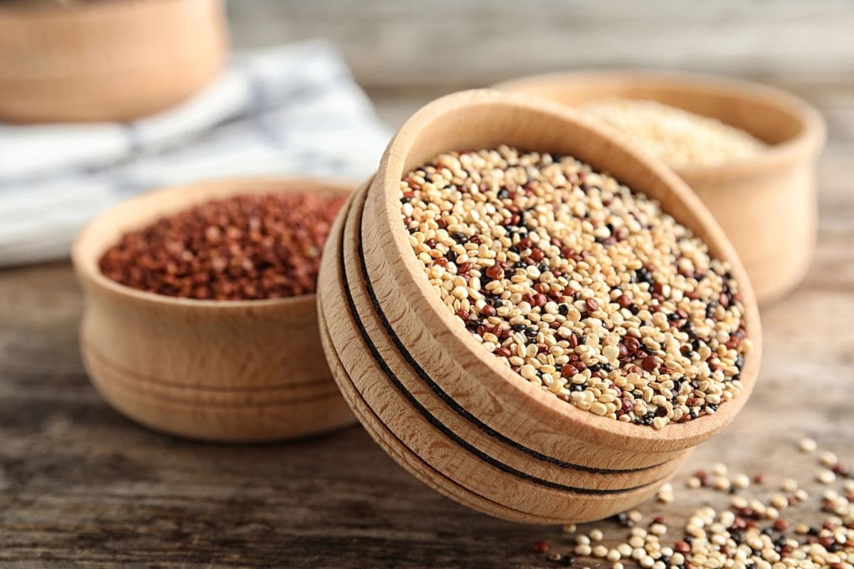 Quinoa in wooden bowls.