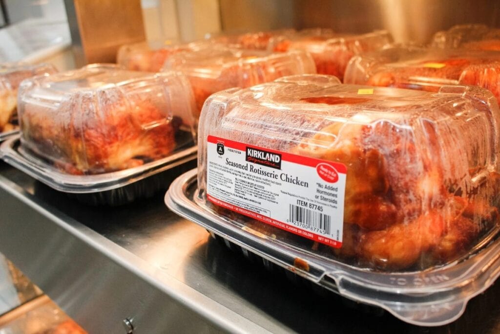 Rotisserie chickens close up shot.