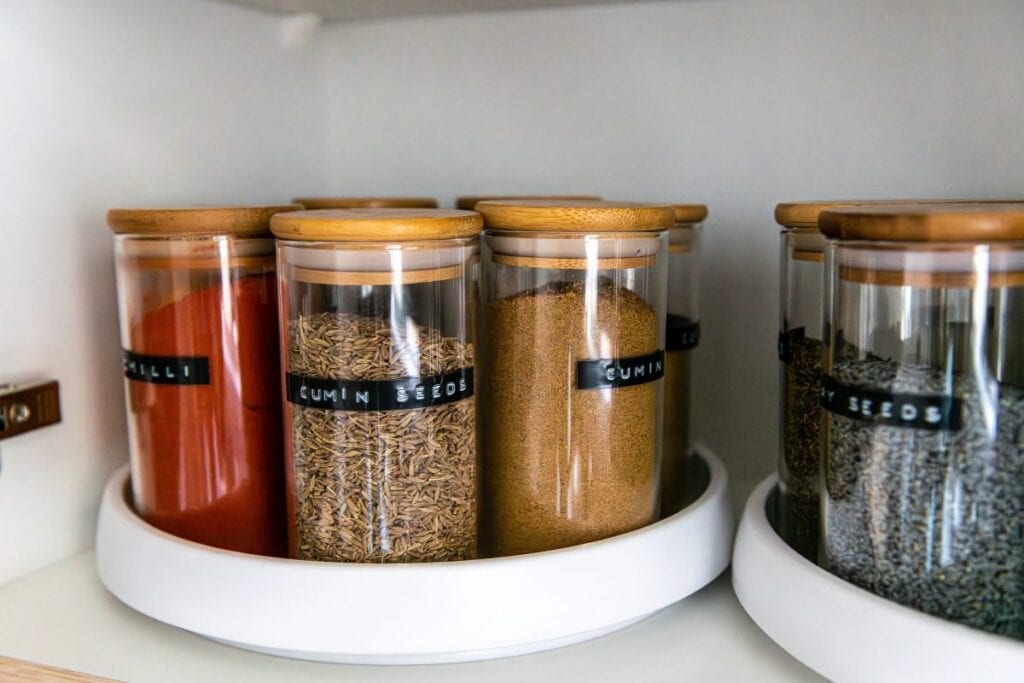 Seasoning and spices in jars.