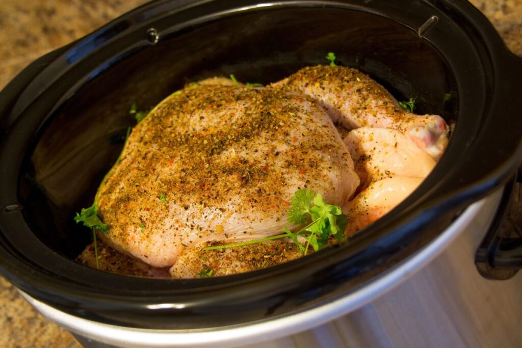 Chicken in a slow cooker.