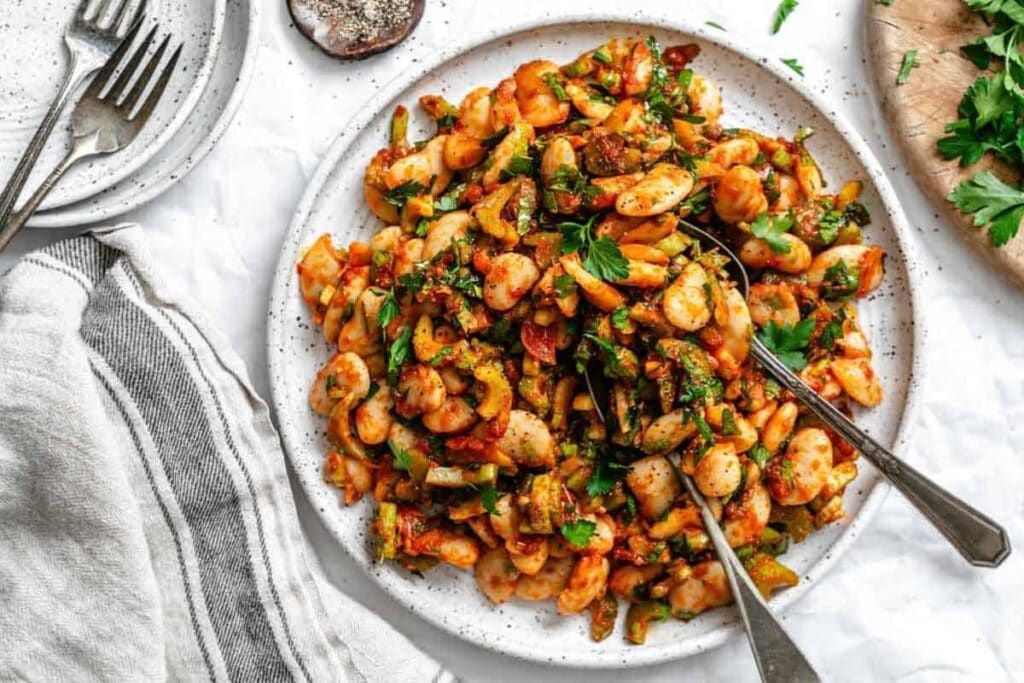 Bean salad on a plate.