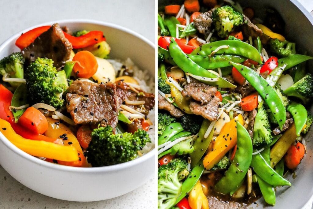Steak stir fry collage.