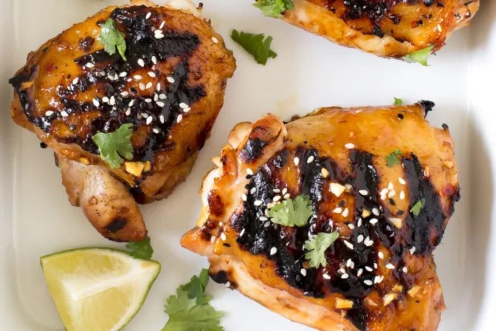 Close up shot of grilled chicken.