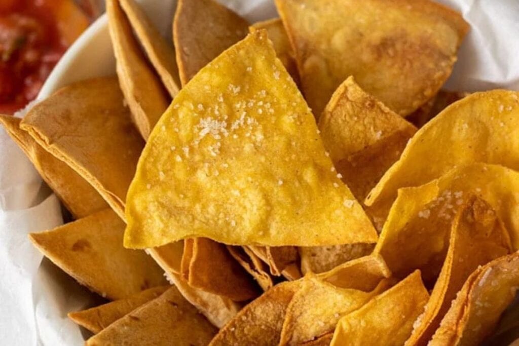 Close up shot of tortilla chips.